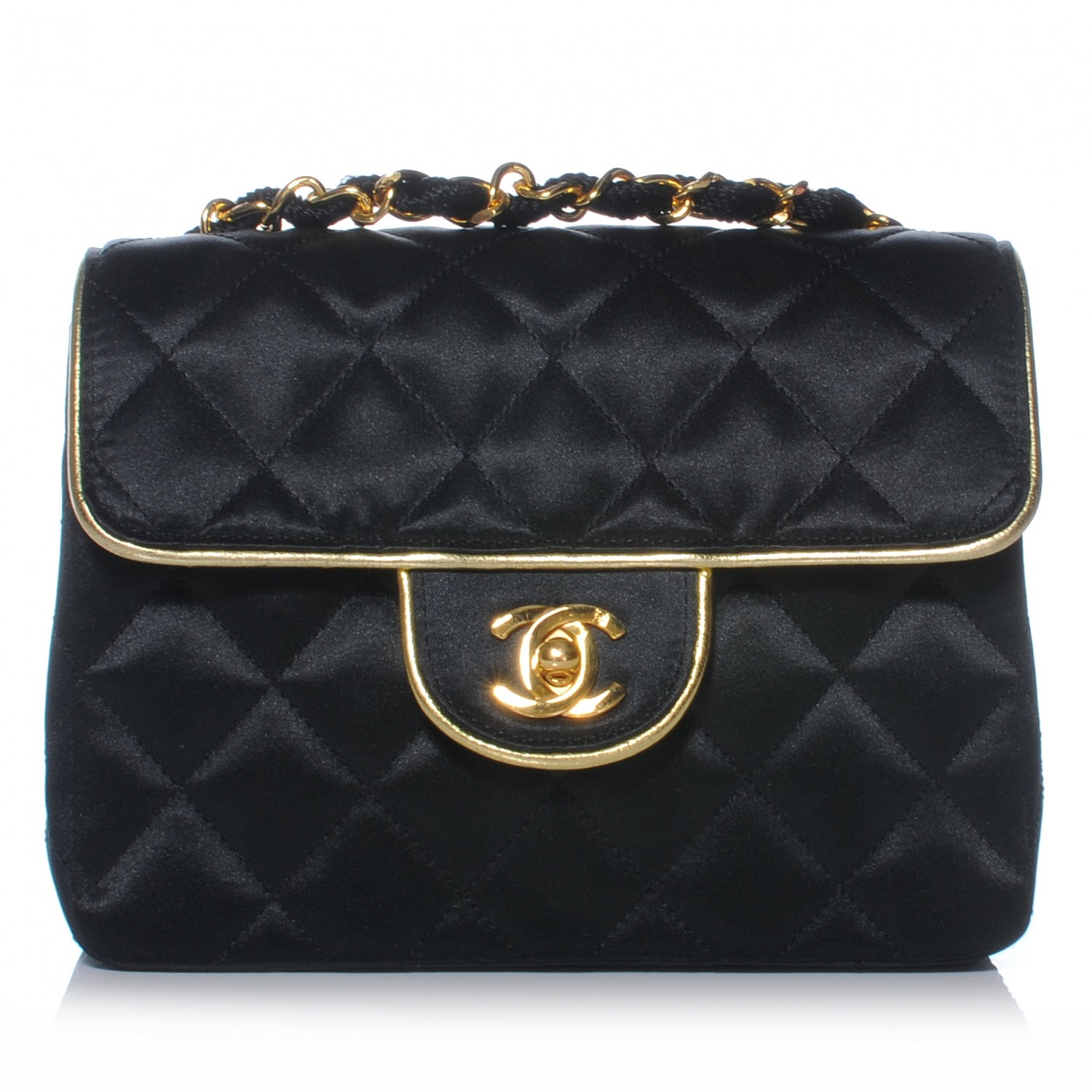 Chanel Satin Quilted Mini Flap Black Gold 1 of 8