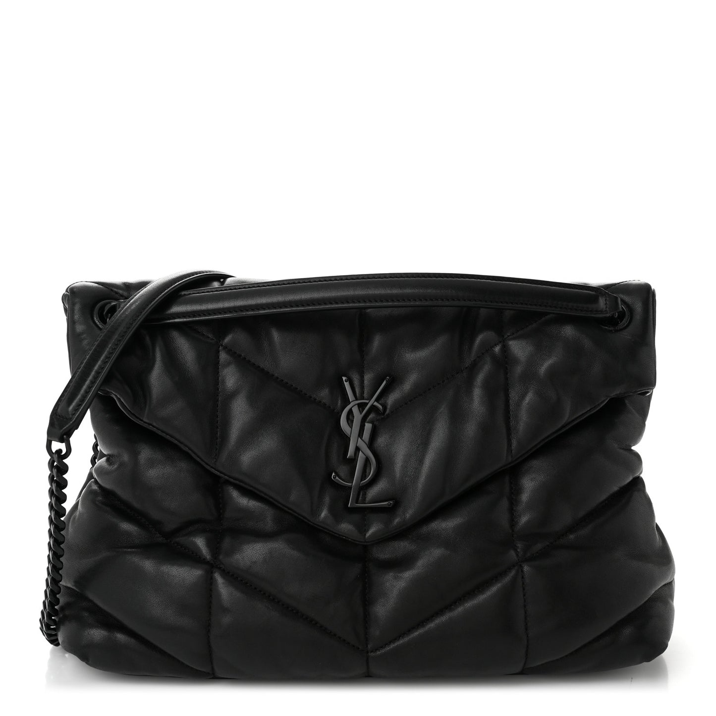 Lambskin Quilted Monogram Monochrome Medium Loulou Puffer Chain Satchel Black