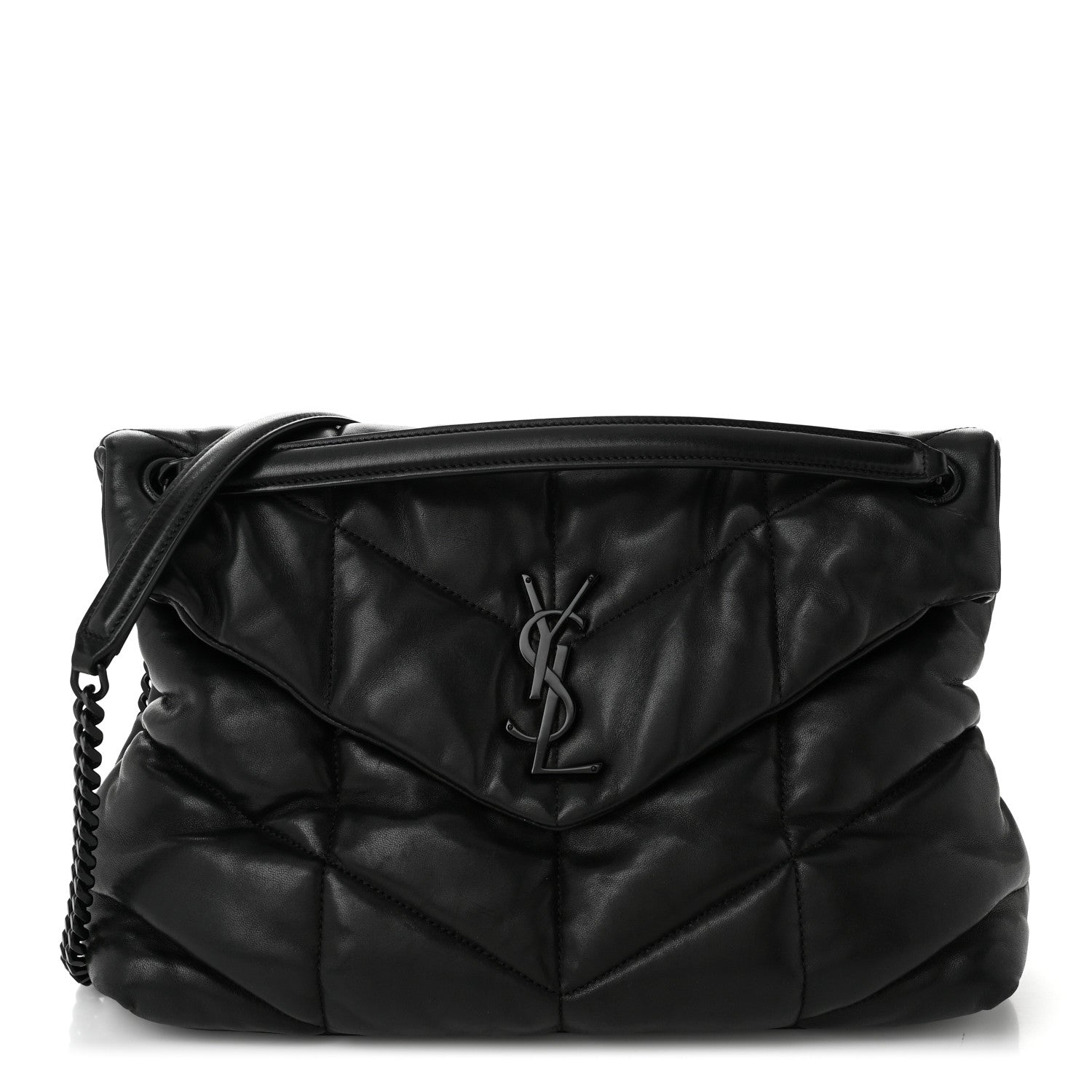 Saint Laurent Lambskin Quilted Monogram Monochrome Medium Loulou Puffer Chain Satchel Black 1 of 10