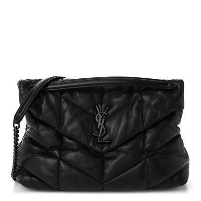 Saint Laurent Lambskin Quilted Monogram Monochrome Medium Loulou Puffer Chain Satchel Black 1 of 10