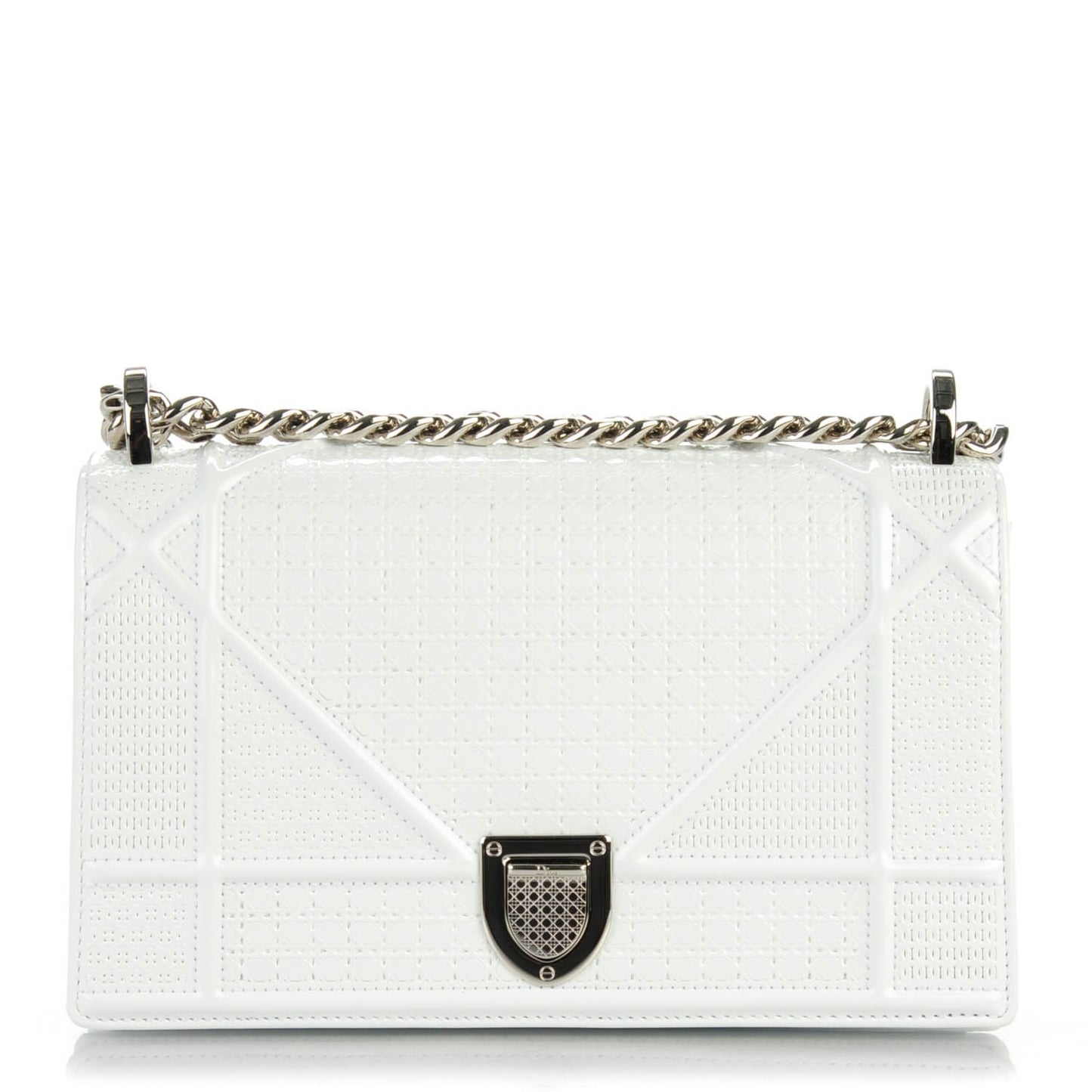 Patent Micro-Cannage Small Diorama Flap Bag White