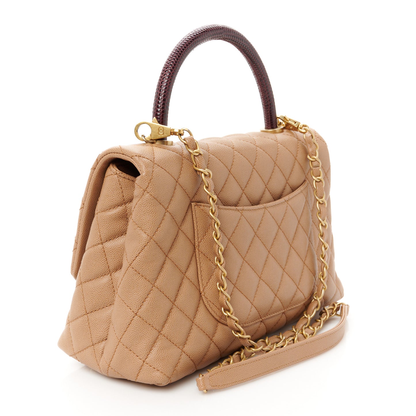 Caviar Lizard Embossed Quilted Small Coco Handle Flap Dark Beige