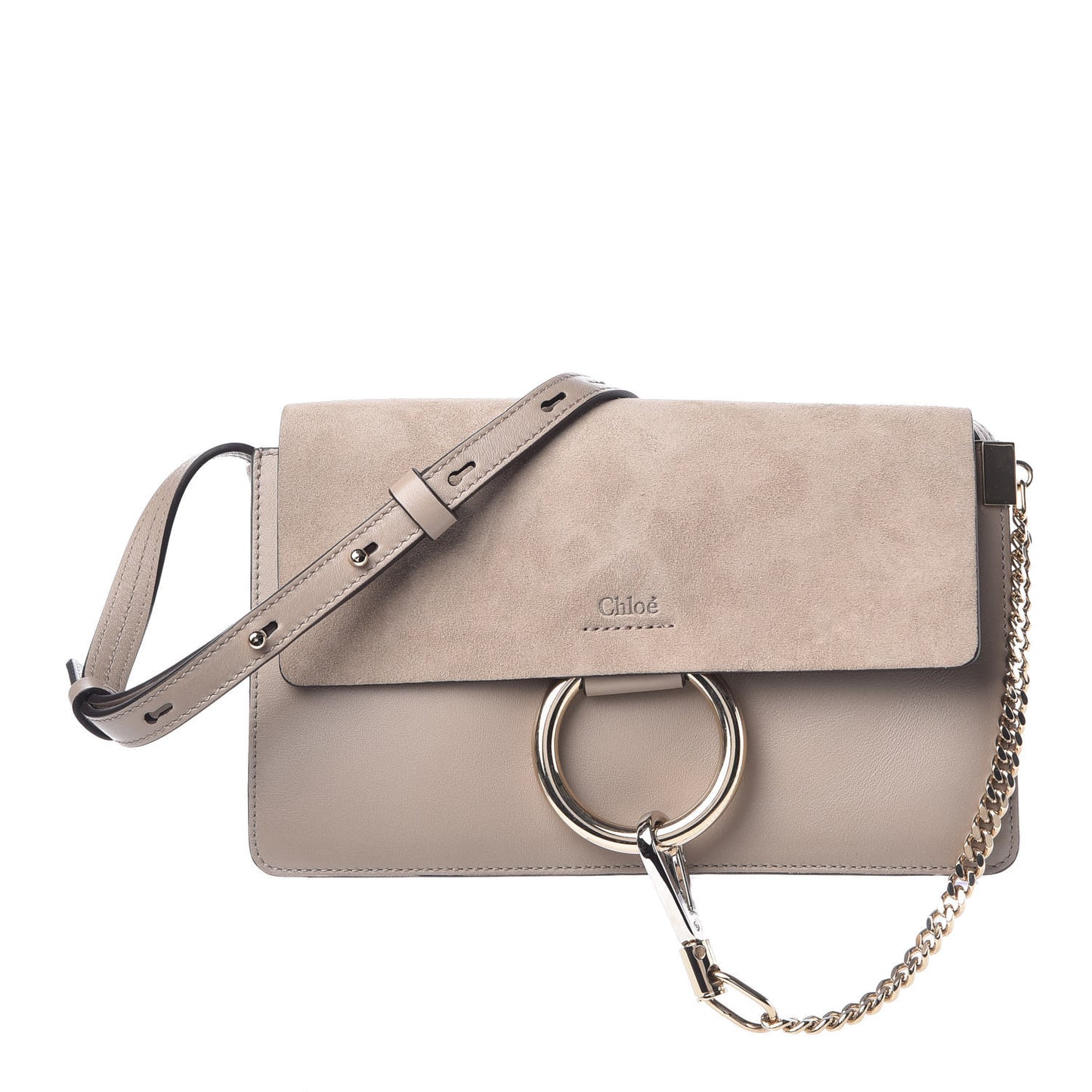 Suede Calfskin Small Faye Shoulder Bag Motty Grey