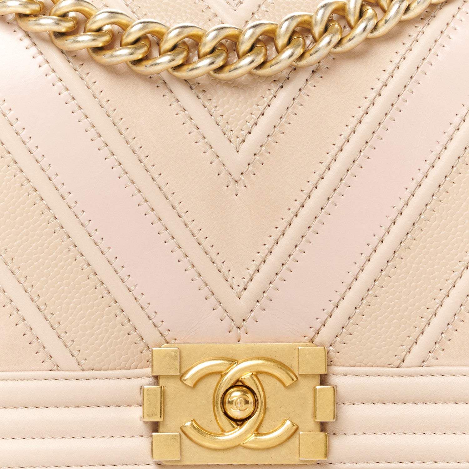 Chanel Caviar Suede Calfskin Chevron Medium Boy Flap Beige 9 of 13