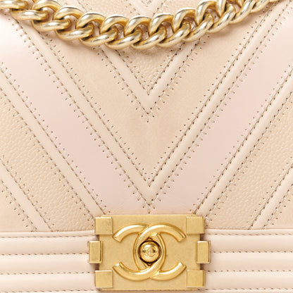 Chanel Caviar Suede Calfskin Chevron Medium Boy Flap Beige 9 of 13