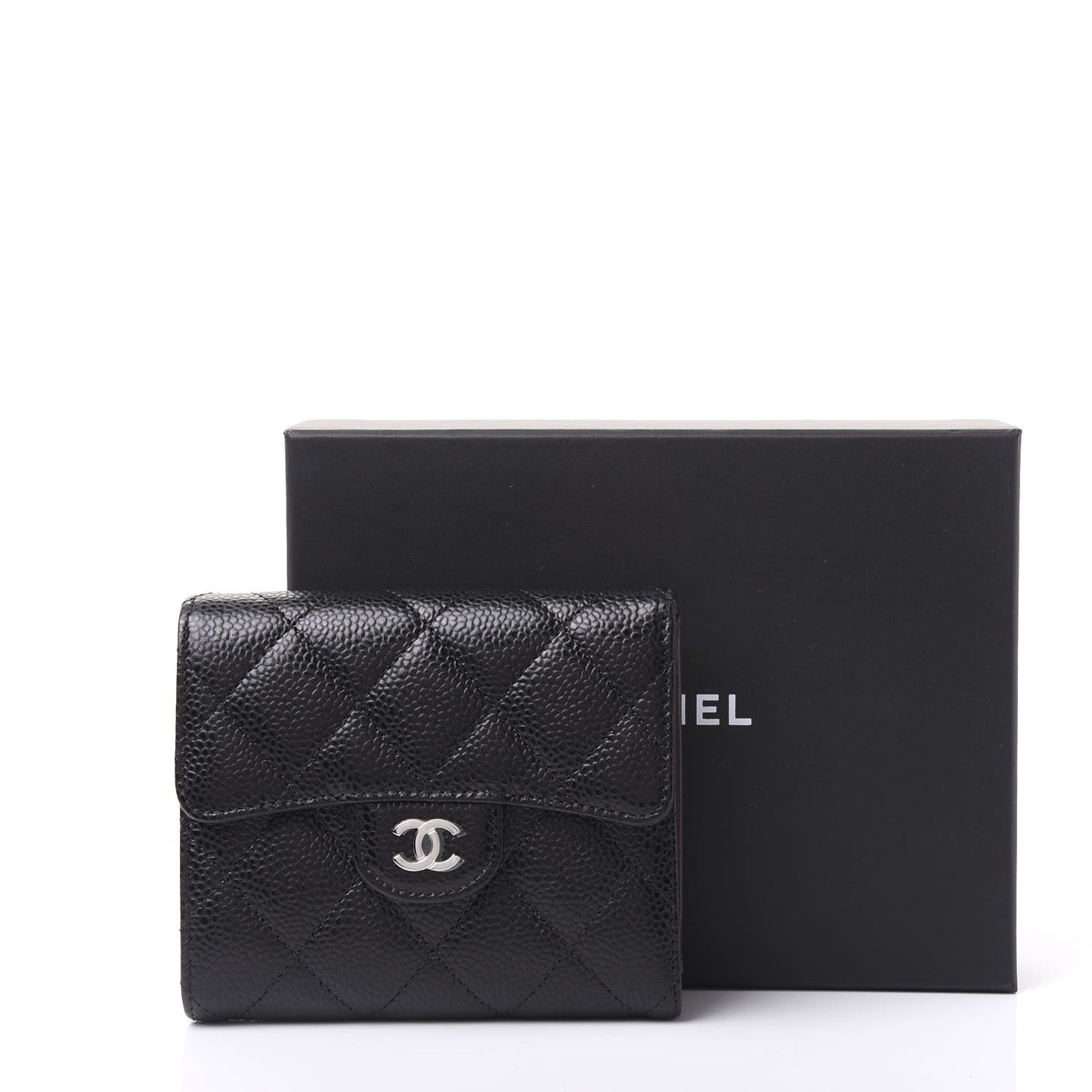Caviar Quilted Compact Flap Wallet Black