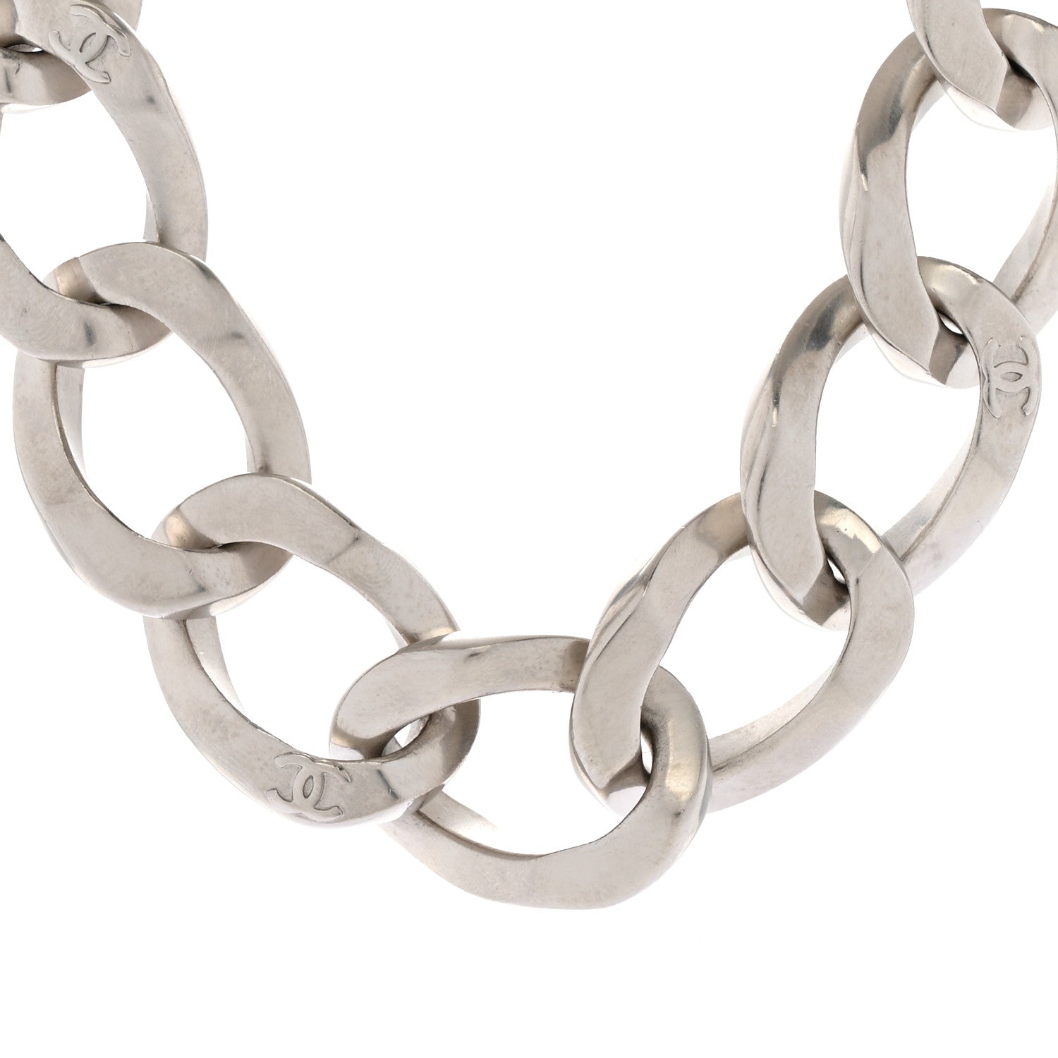 Chanel Metal Chain Link CC Choker Necklace Silver 4 of 6