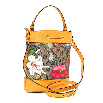 Gucci GG Supreme Monogram Flora Small Ophidia Bucket Bag Beige Multicolor Crop 3 of 9