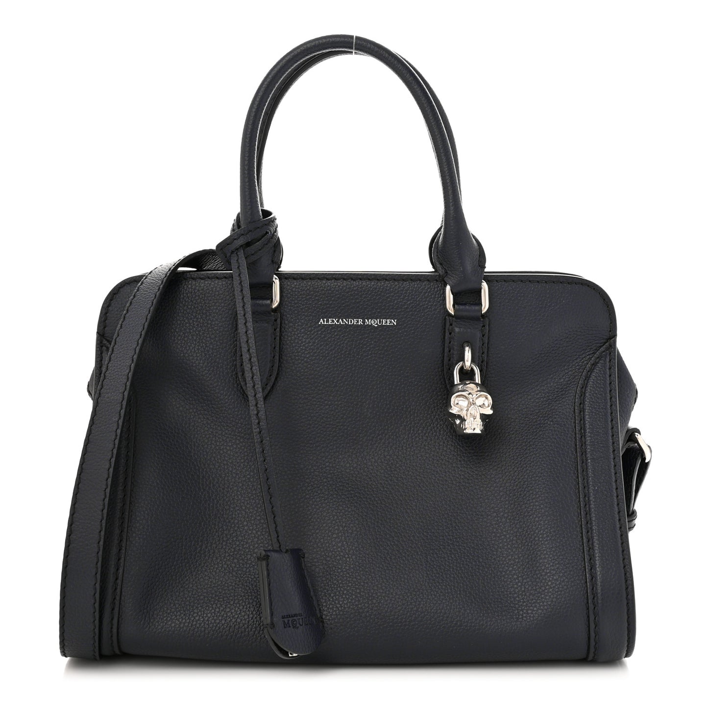 Pebbled Calfskin Small Skull Padlock Zip Around Tote Navy