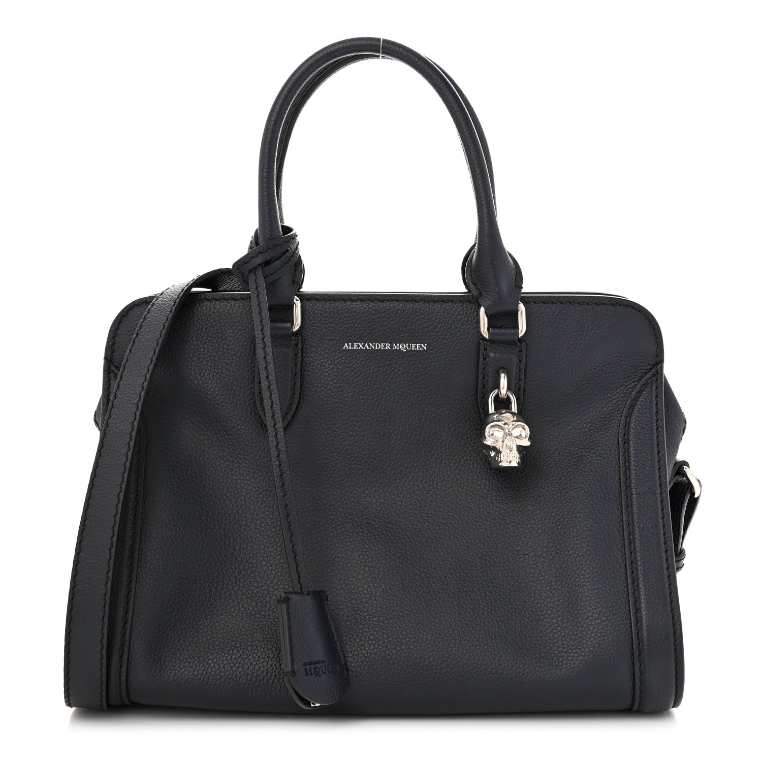 Alexander McQueen Pebbled Calfskin Small Skull Padlock Zip Around Tote Navy 1 of 11