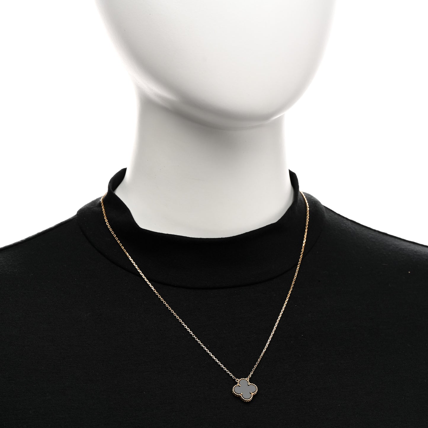 18K Yellow Gold Black Onyx Vintage Alhambra Pendant Necklace