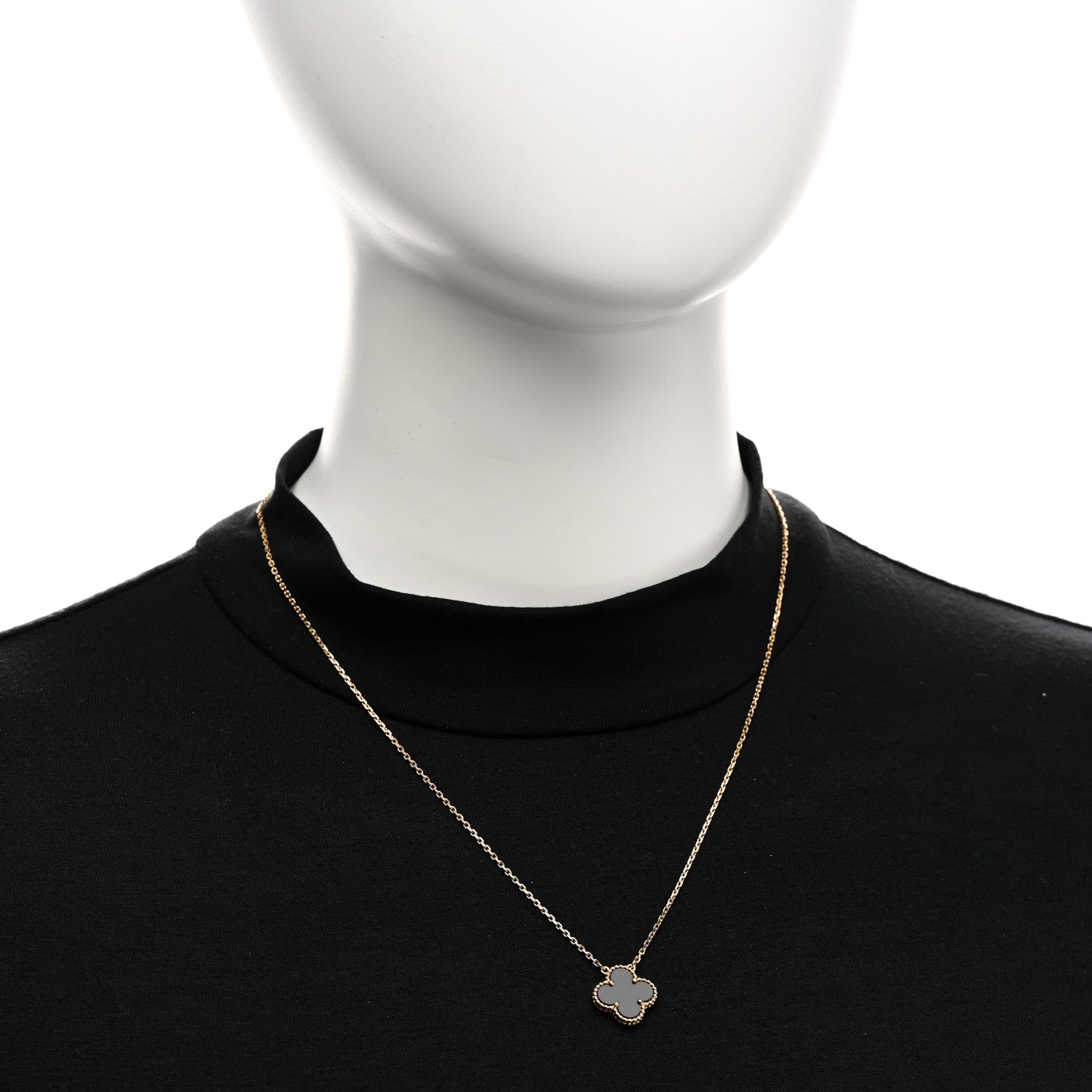 Van Cleef & Arpels 18K Yellow Gold Black Onyx Vintage Alhambra Pendant Necklace 2 of 6