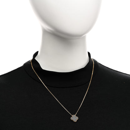 Van Cleef & Arpels 18K Yellow Gold Black Onyx Vintage Alhambra Pendant Necklace 2 of 6