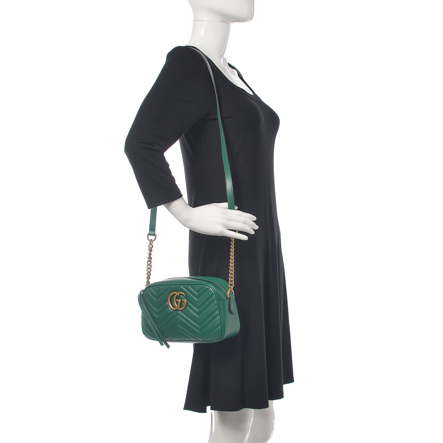 Calfskin Matelasse Small GG Marmont Chain Shoulder Bag Emerald Green