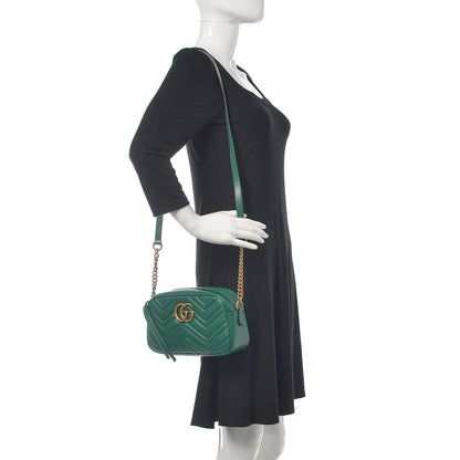 Gucci Calfskin Matelasse Small GG Marmont Chain Shoulder Bag Emerald Green 2 of 9