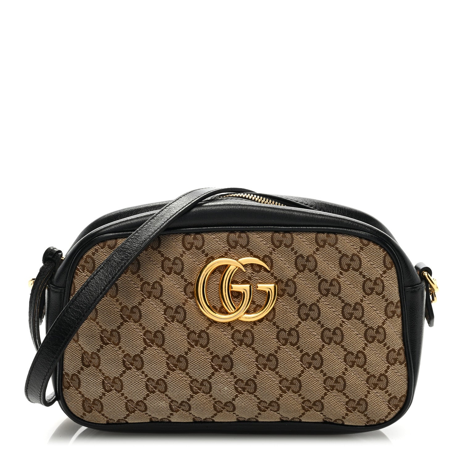 Gucci Monogram Matelasse Diagonal Small GG Marmont Chain Shoulder Bag Beige Black 1 of 10