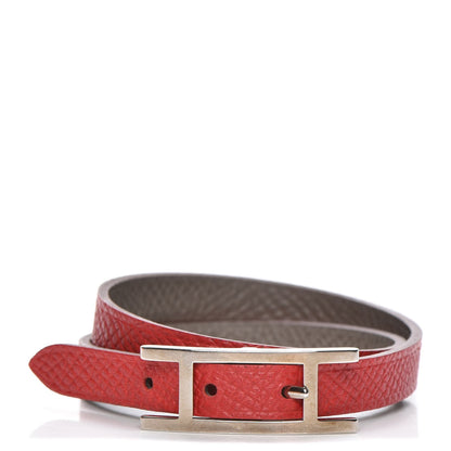 Hermes Epsom Behapi Double Tour Bracelet XS Rouge Casaque Etain 1 of 8