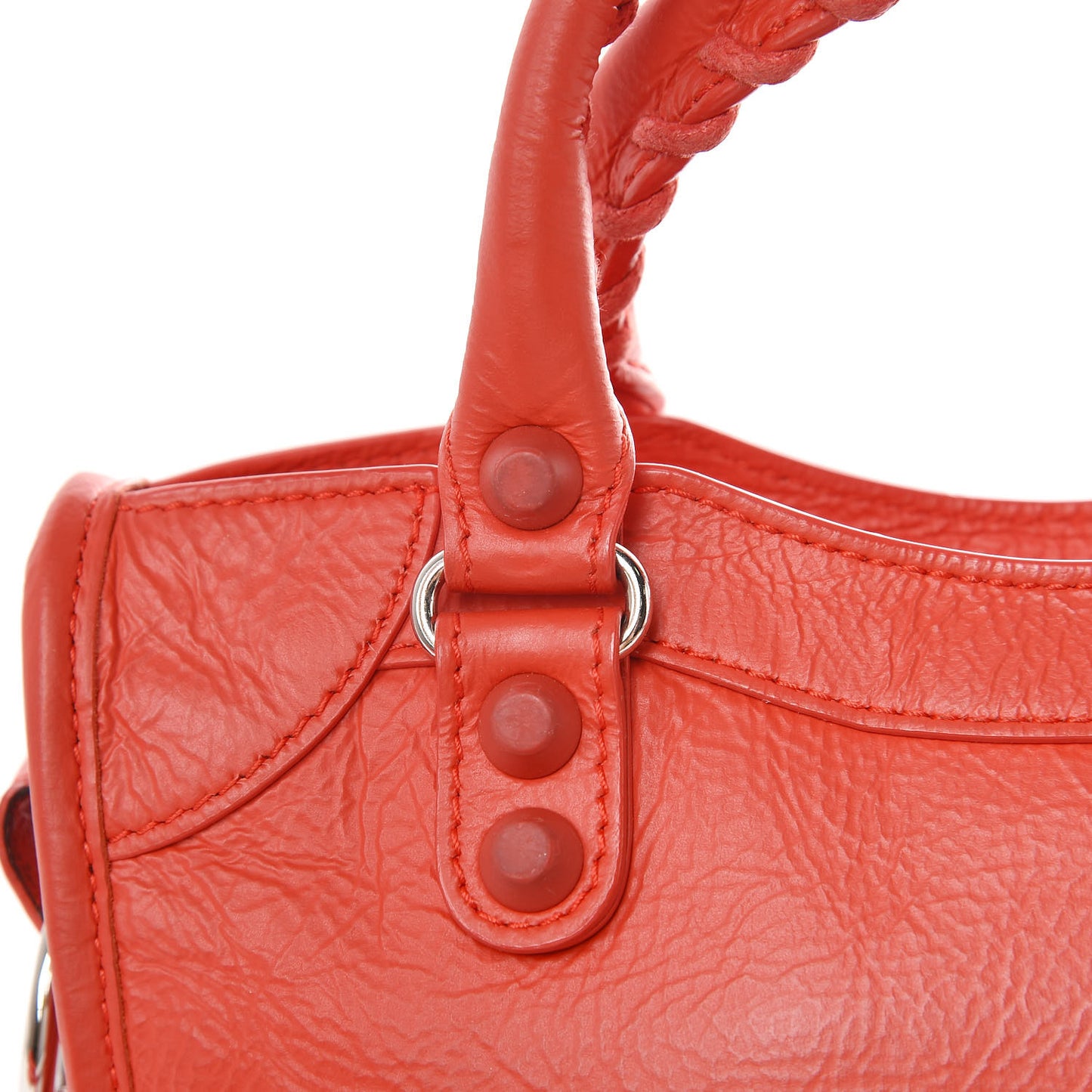 Matte Goatskin Rubber Covered Classic Hardware Mini City Rouge Coquelicot Rouge Braise