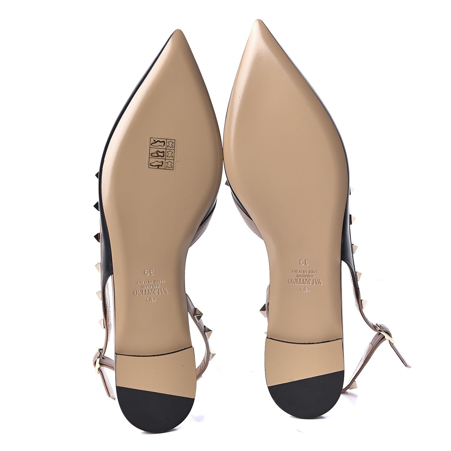 Nappa Rockstud Slingback Flats 39 Black Poudre