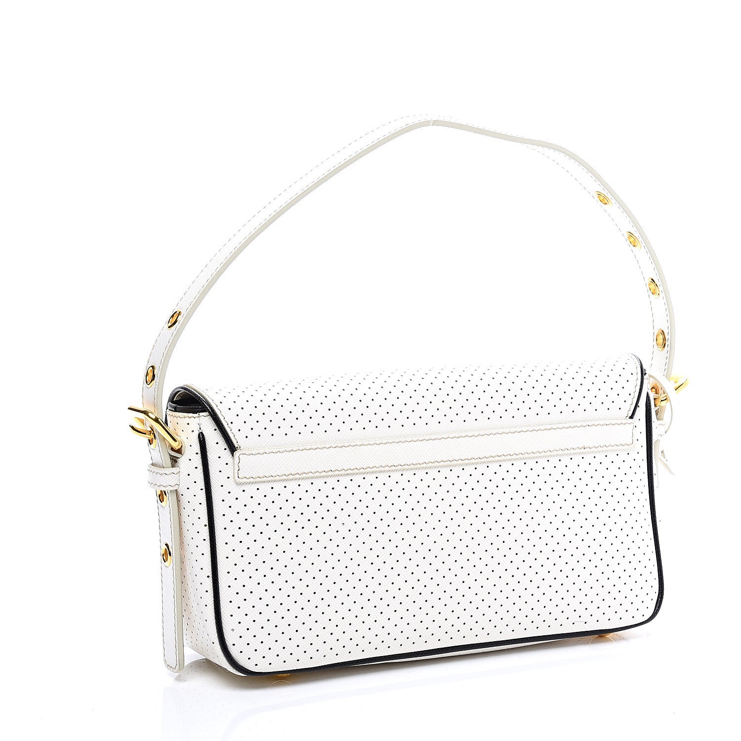 Prada Saffiano Perforated Pushlock Flap Bag Talco Black 2 of 10
