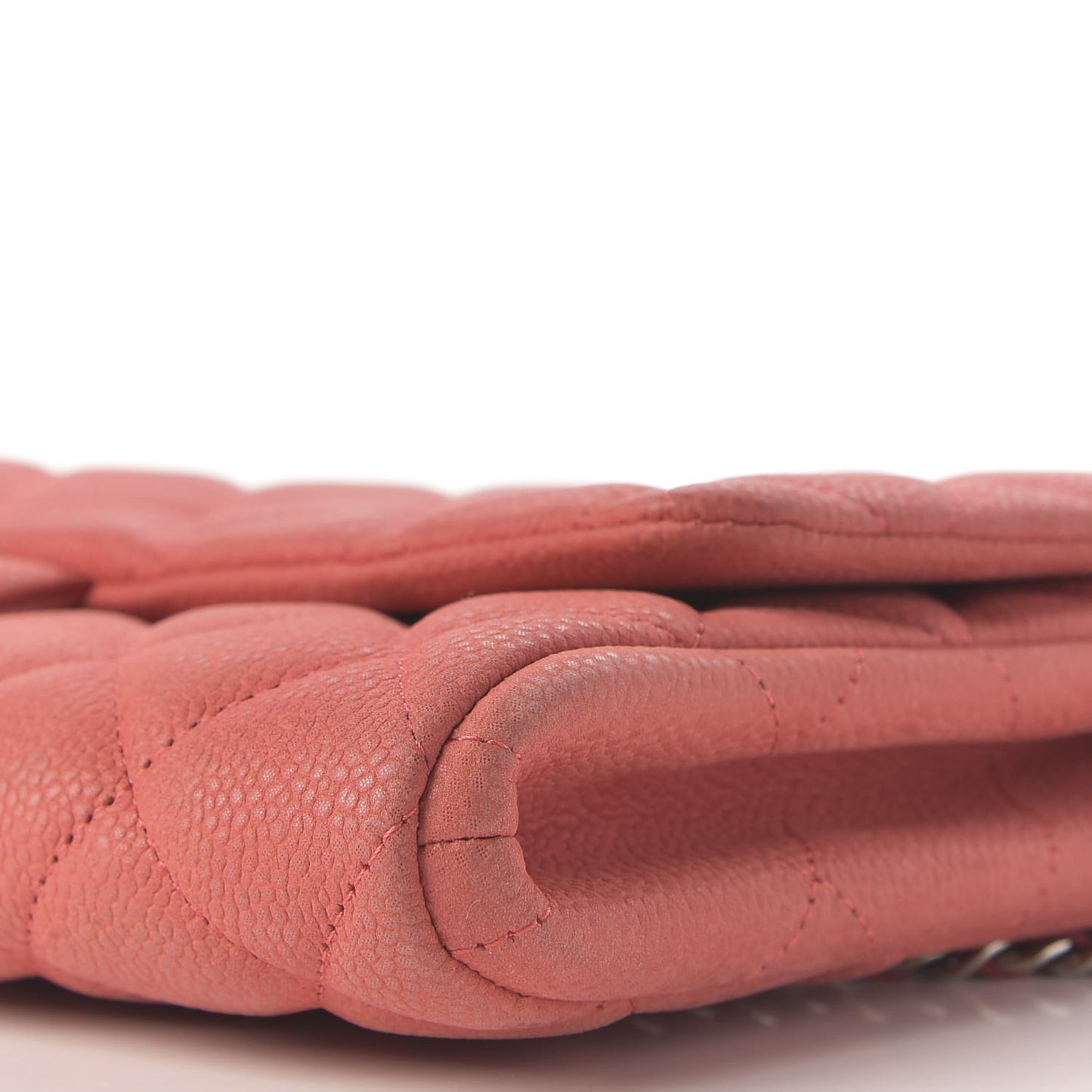 Iridescent Caviar Quilted Clutch With Chain Flap Coral