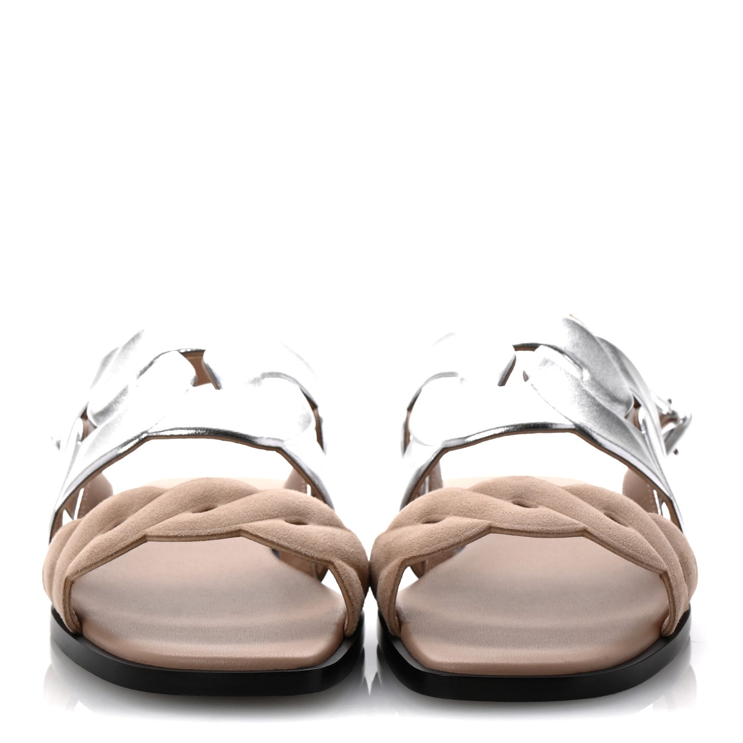 Metallic Nappa Chevre Velours Womens Grace Sandals 36.5 Gris Argente Beige