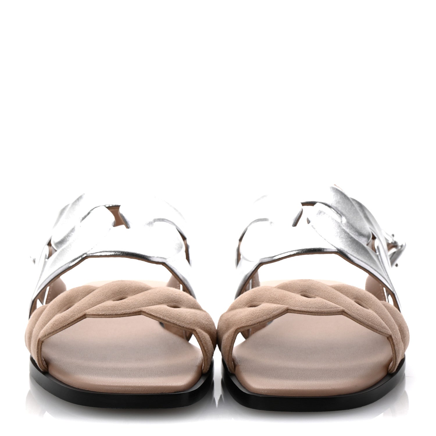 Hermes Metallic Nappa Chevre Velours Womens Grace Sandals 36.5 Gris Argente Beige 3 of 10