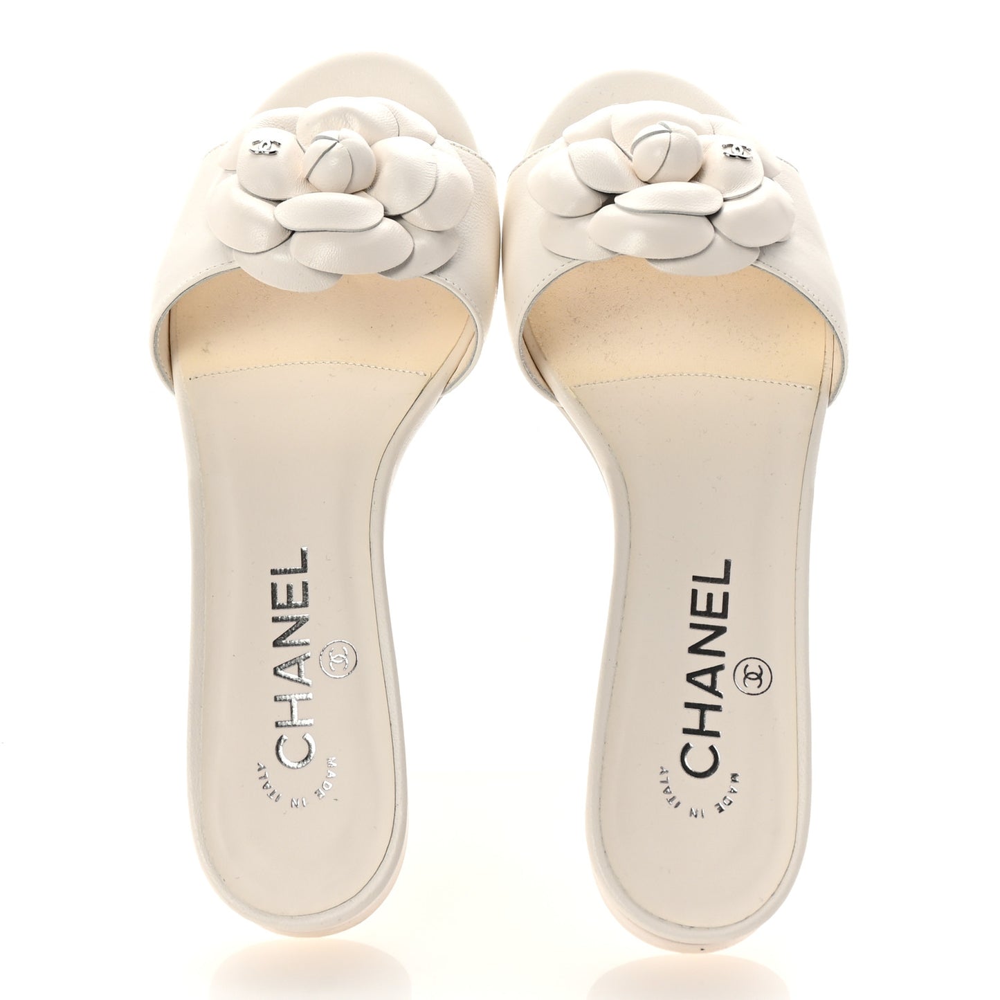 Lambskin Camellia CC Slides 36.5 White