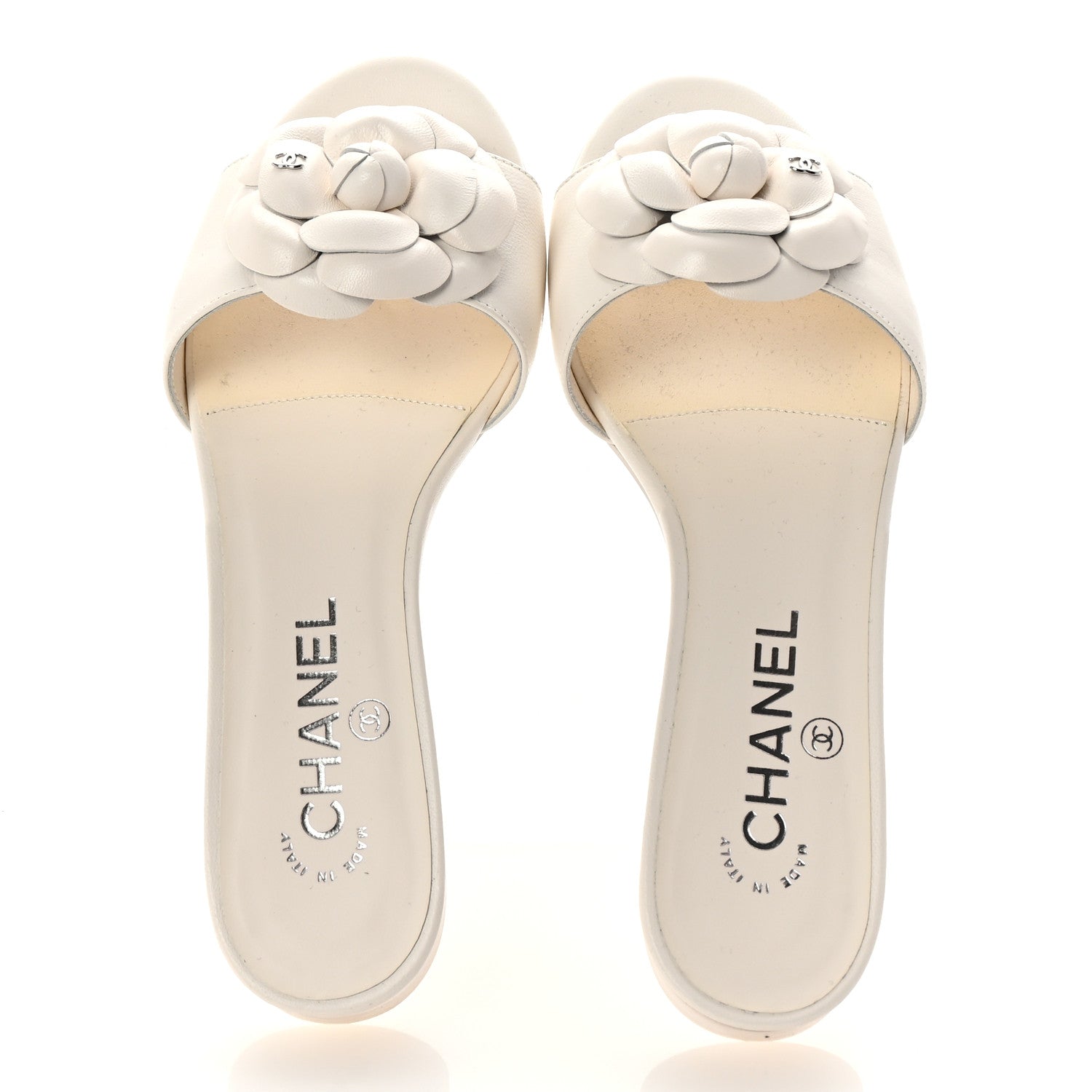 Chanel Lambskin Camellia CC Slides 36.5 White 2 of 9