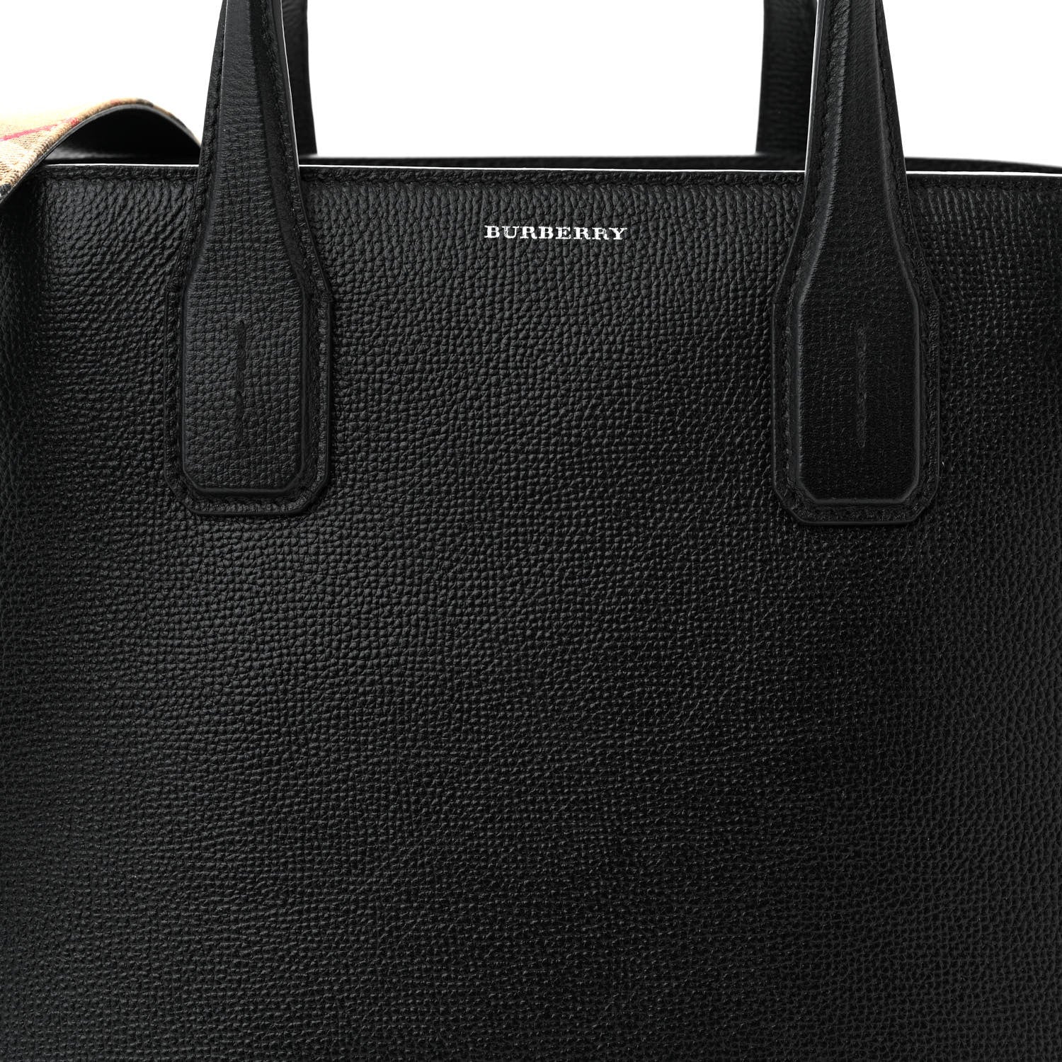 Burberry Derby Calfskin House Check Medium Banner Tote Black 9 of 11