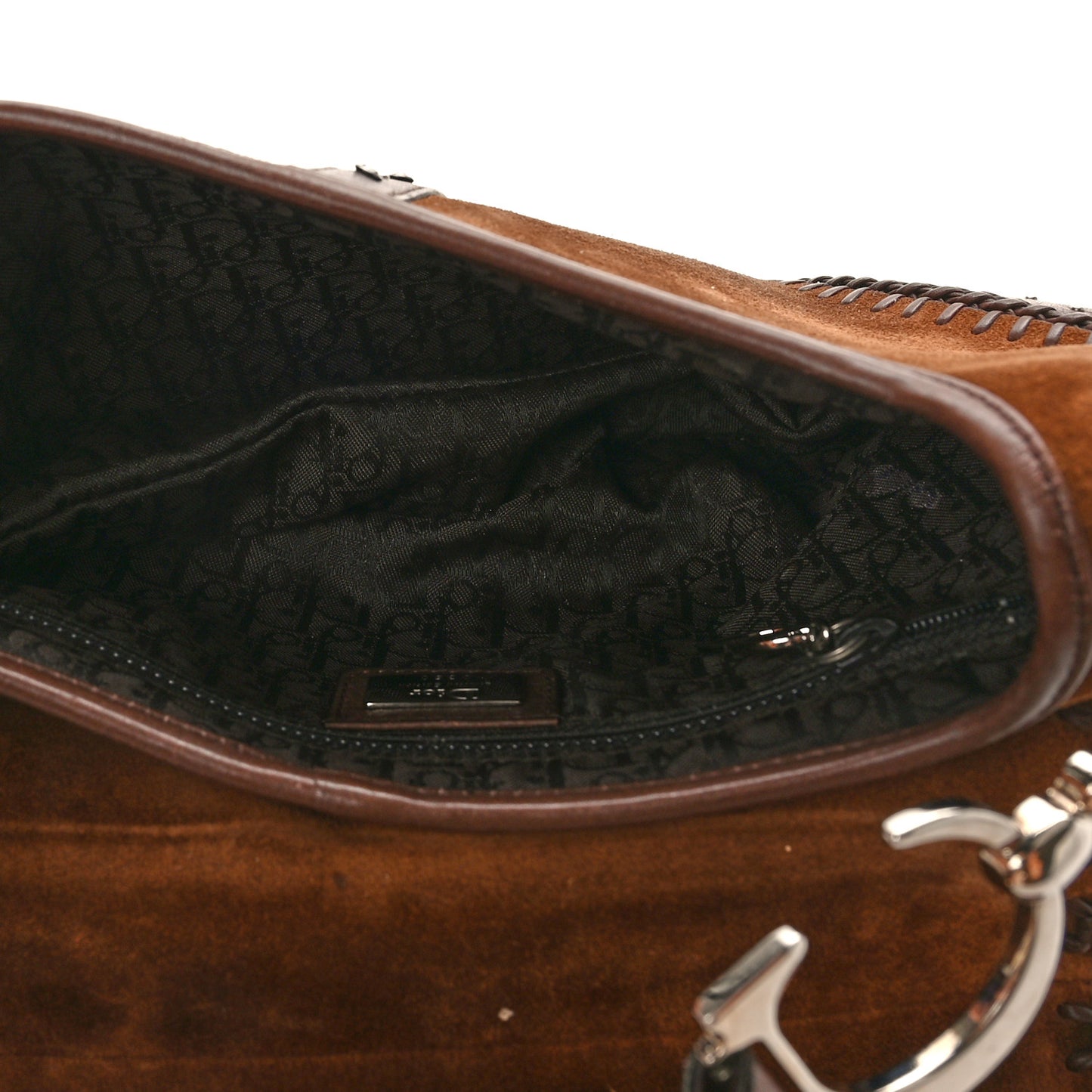 Suede Crystal Studded Saddle Bag Dark Brown