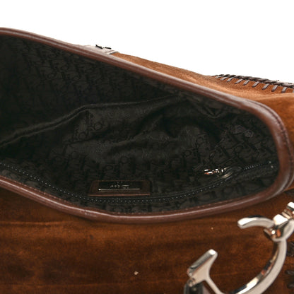 Christian Dior Suede Crystal Studded Saddle Bag Dark Brown 5 of 8