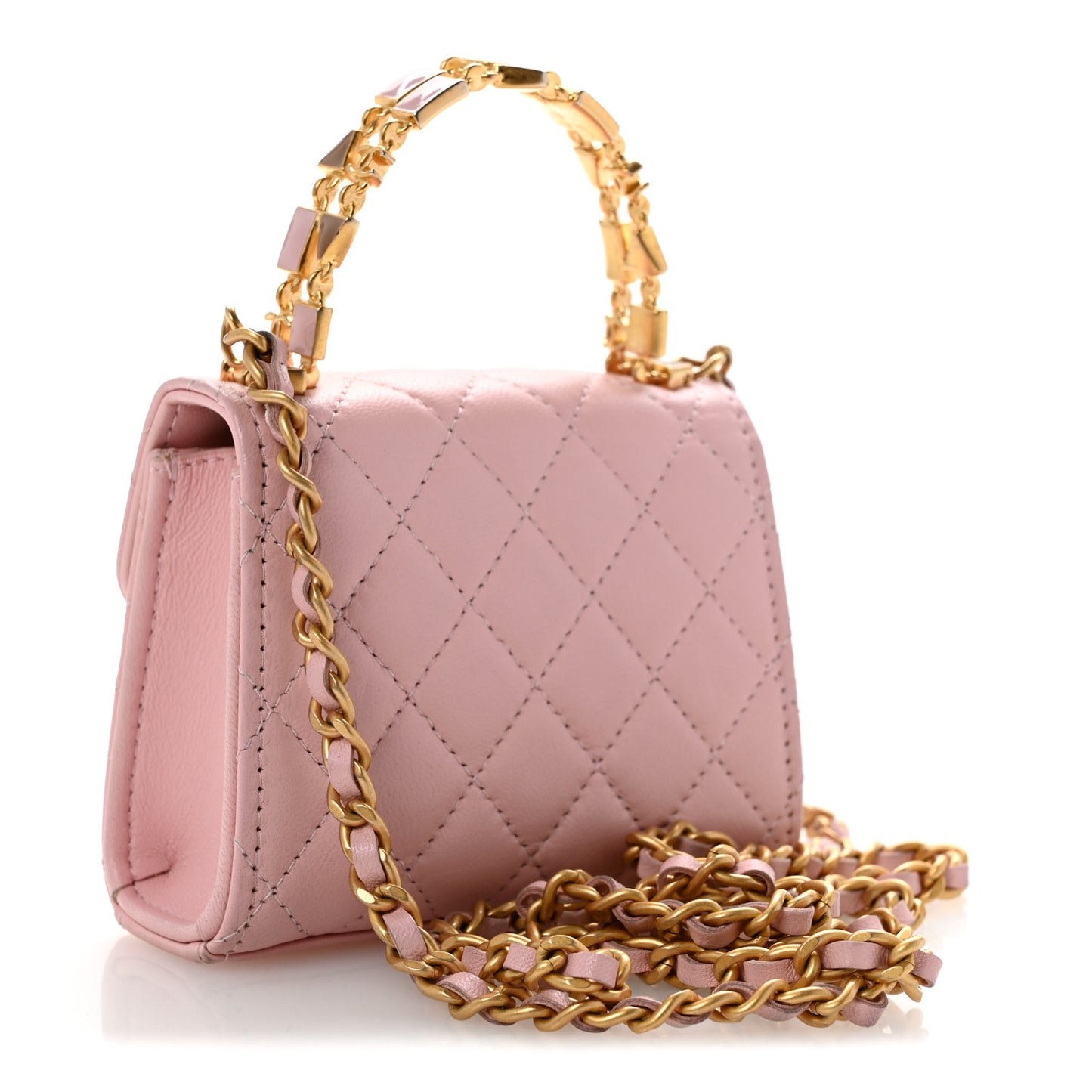 Lambskin Enamel Quilted Mini Top Handle Flap Pink