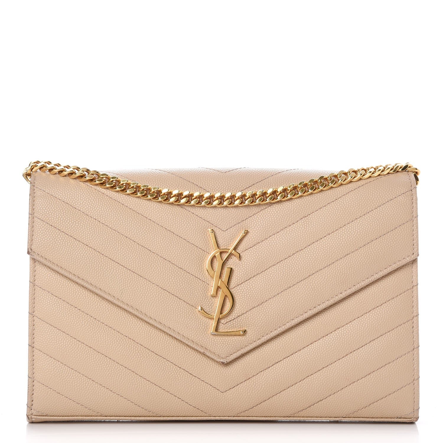 Saint Laurent Grain De Poudre Matelasse Chevron Monogram Chain Wallet Rose Antic 1 of 14