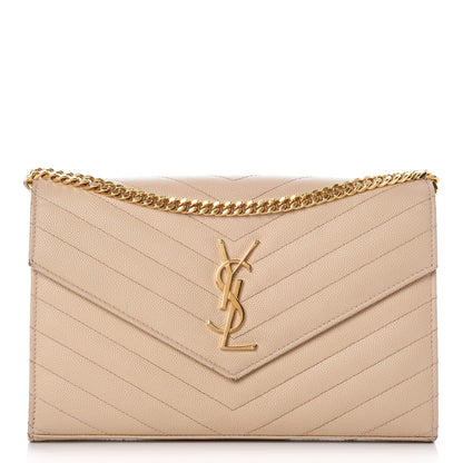 Saint Laurent Grain De Poudre Matelasse Chevron Monogram Chain Wallet Rose Antic 1 of 14