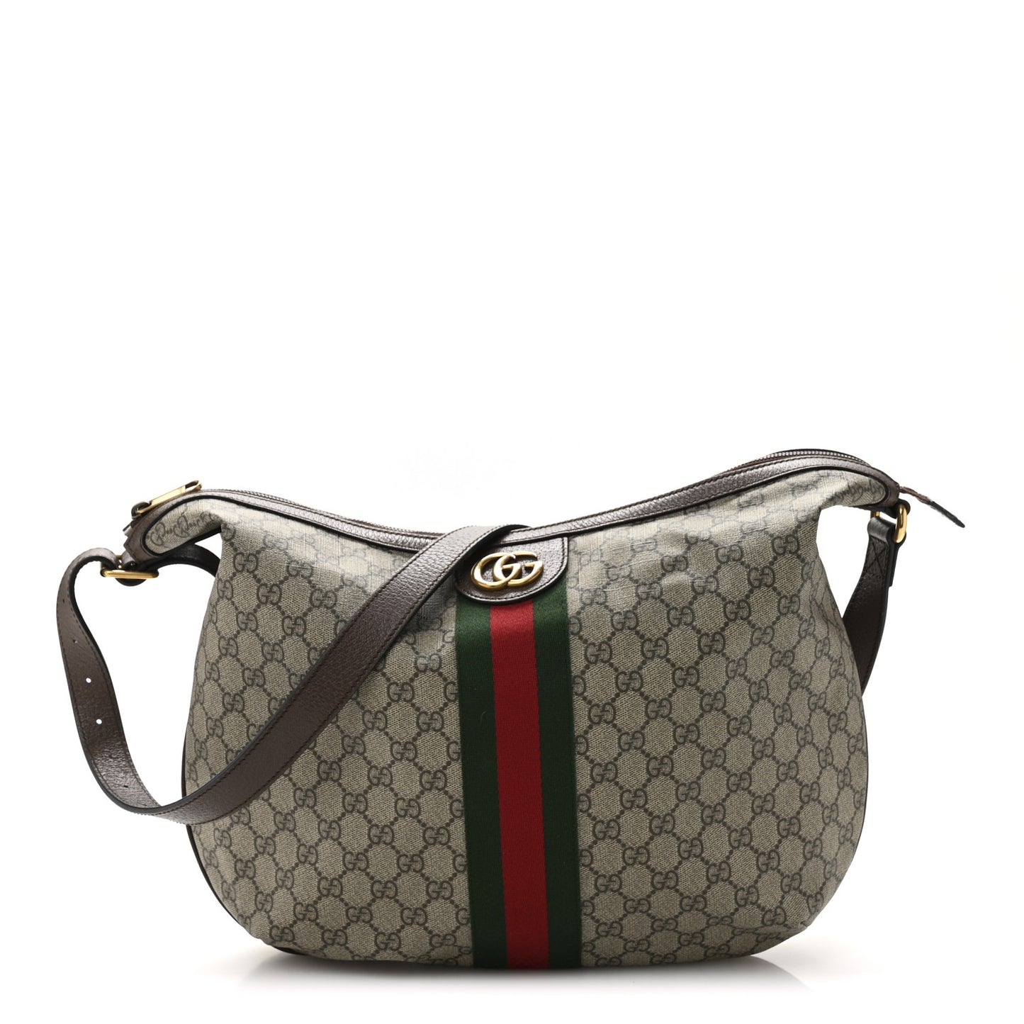 GG Supreme Monogram Web Ophidia Half Moon Hobo Brown