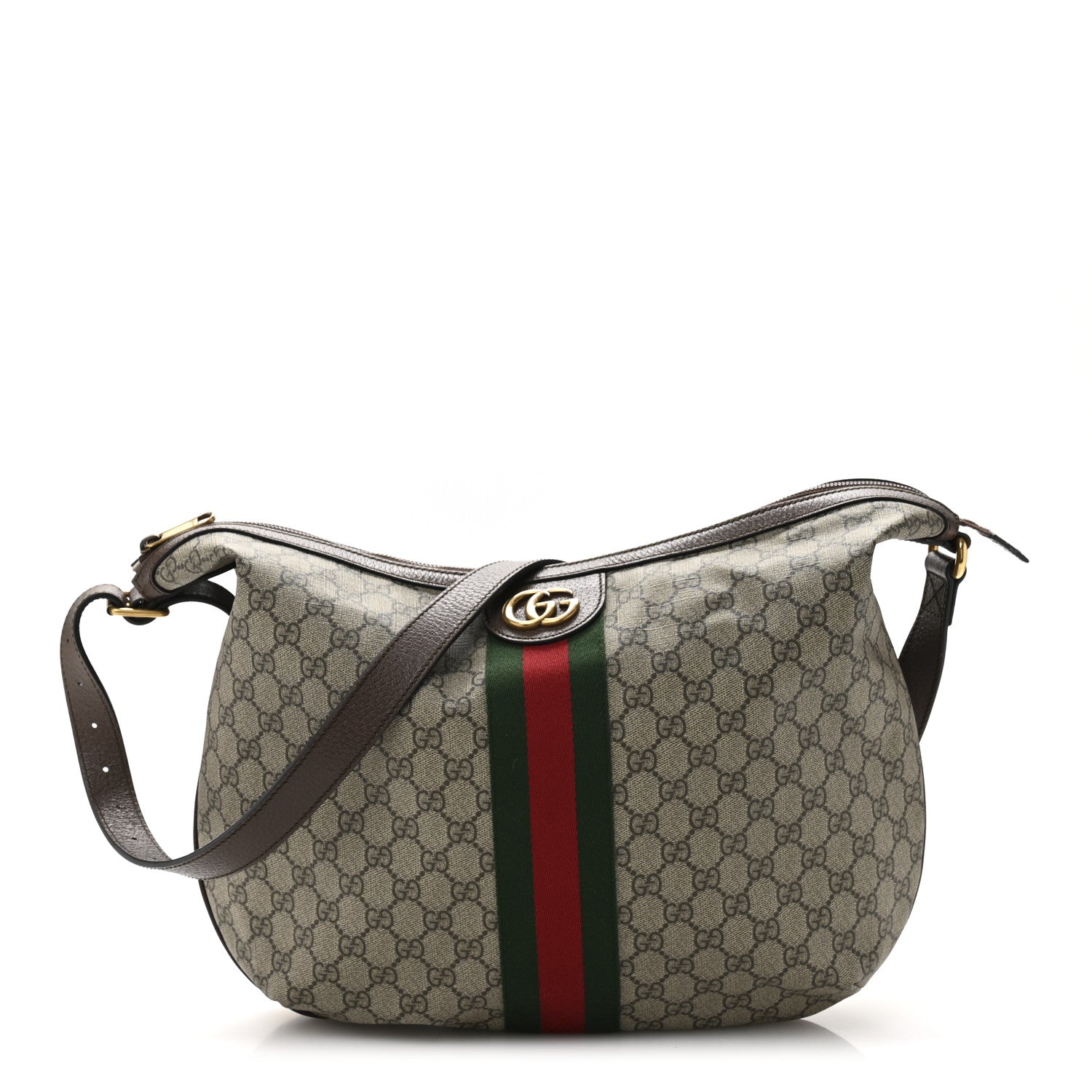 Gucci GG Supreme Monogram Web Ophidia Half Moon Hobo Brown 1 of 11