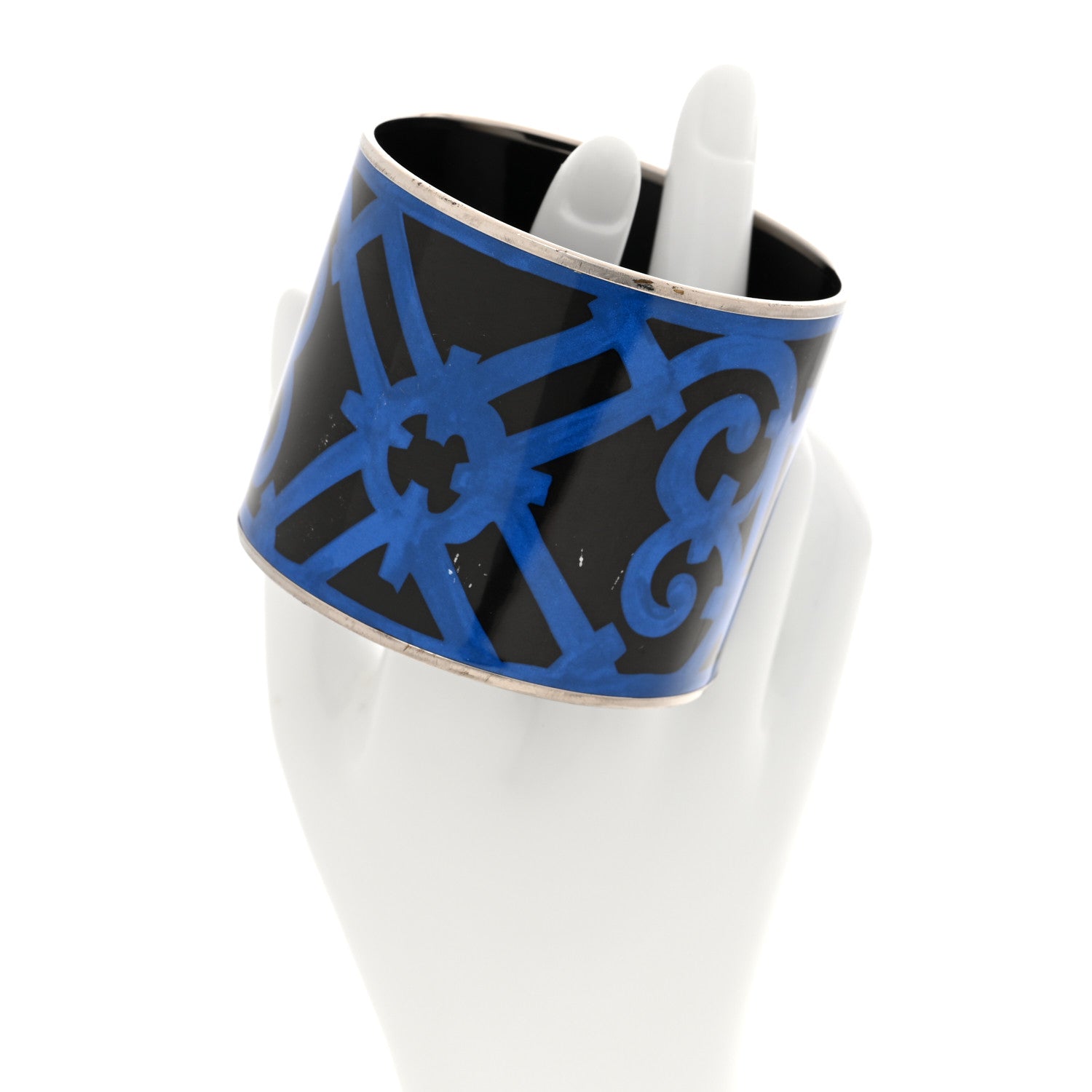 Hermes Enamel Printed Mega Wide Balcons du Guadalquivir Bracelet 65 Black Blue 2 of 4