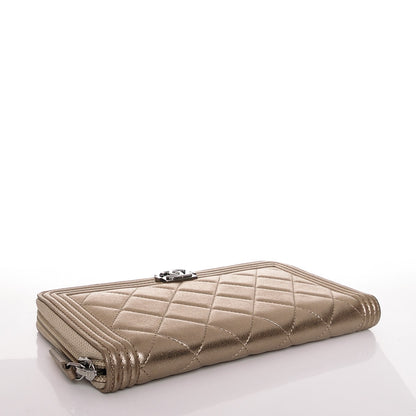 Chanel Metallic Calfskin Quilted Boy Zip Around Wallet Gold 4 of 8
