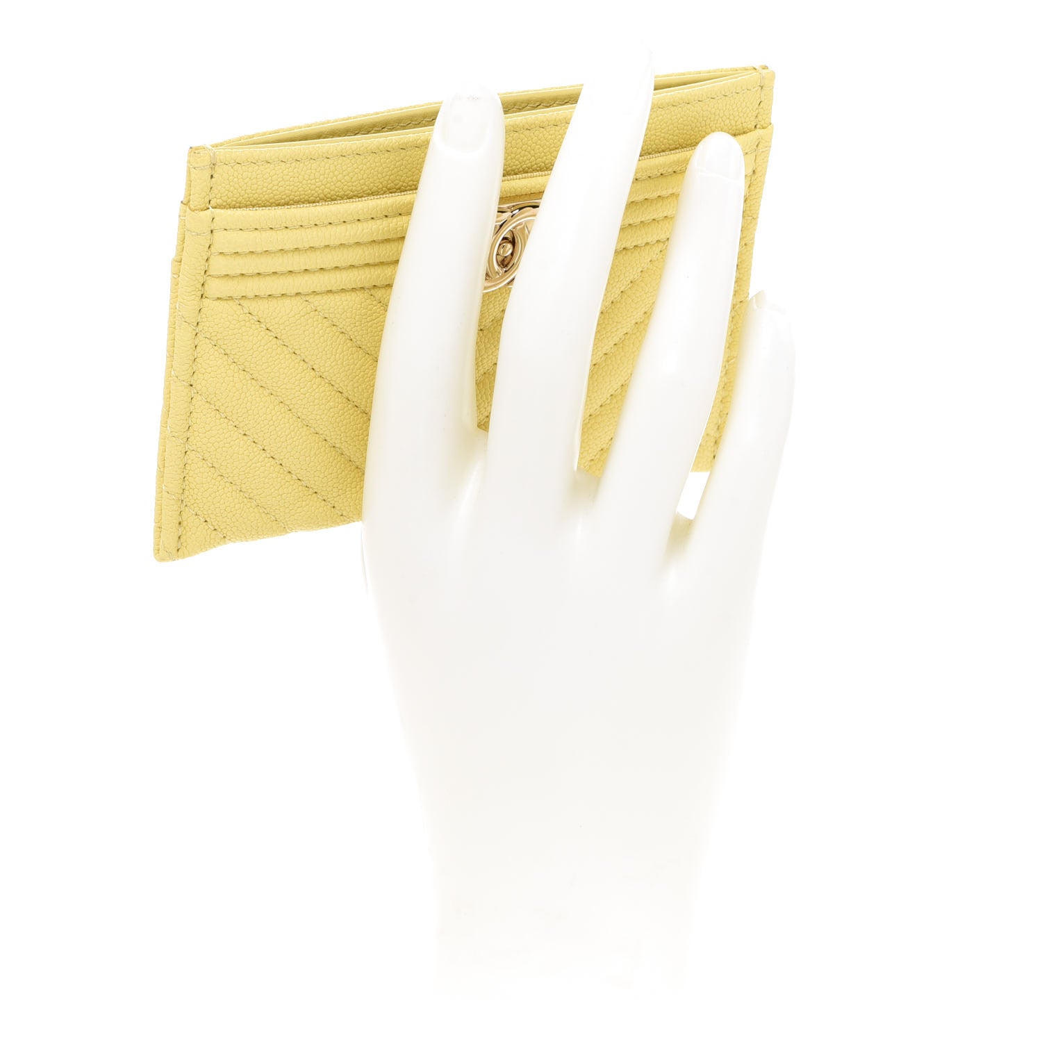 Chanel Caviar Chevron Quilted Boy Card Holder Yellow 2 of 9