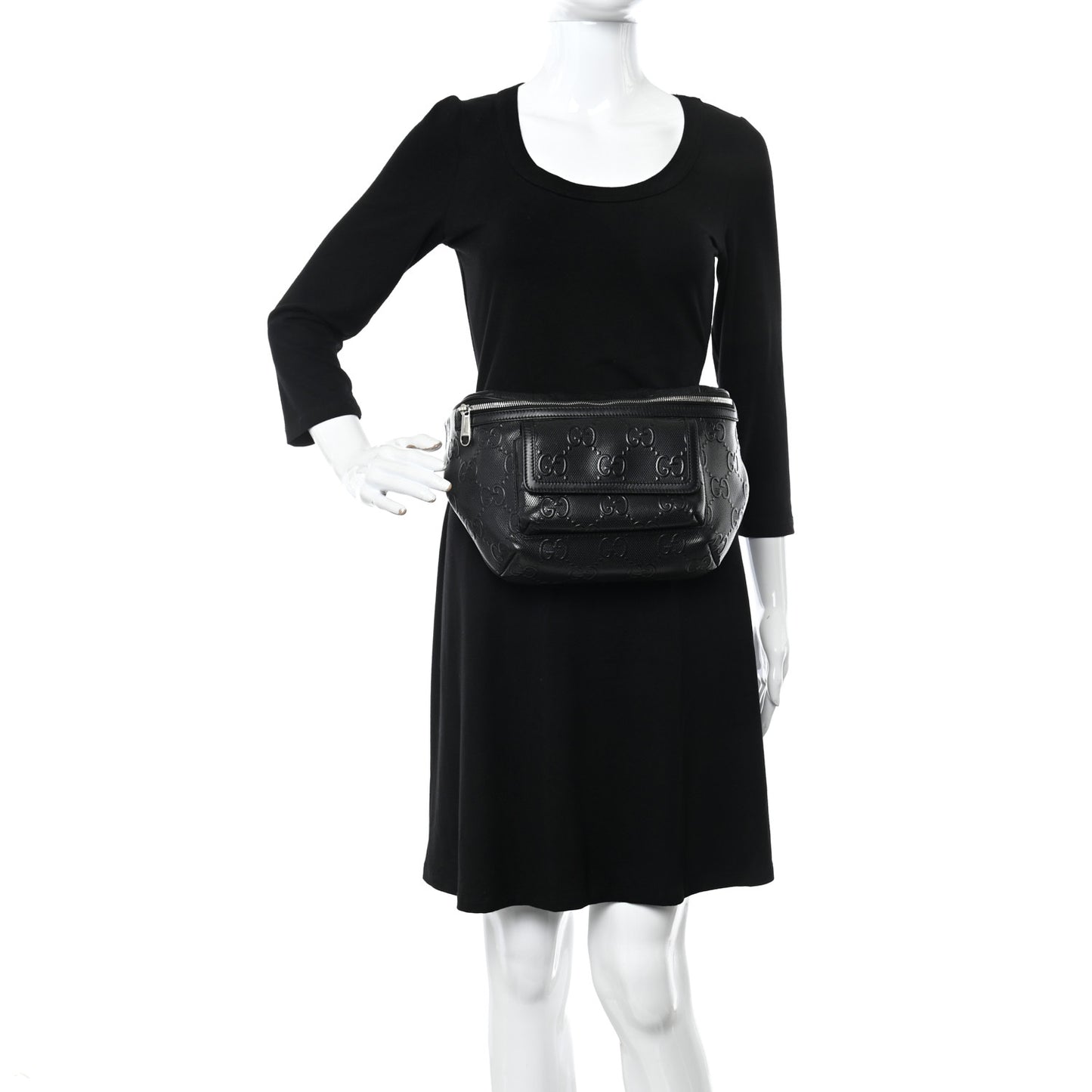 Calfskin GG Tennis Embossed Pocket Belt Bag Black