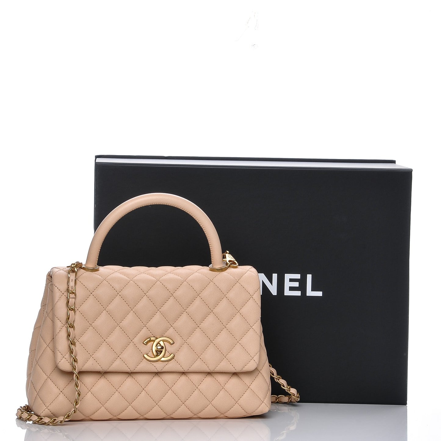 Caviar Quilted Small Coco Handle Flap Light Beige