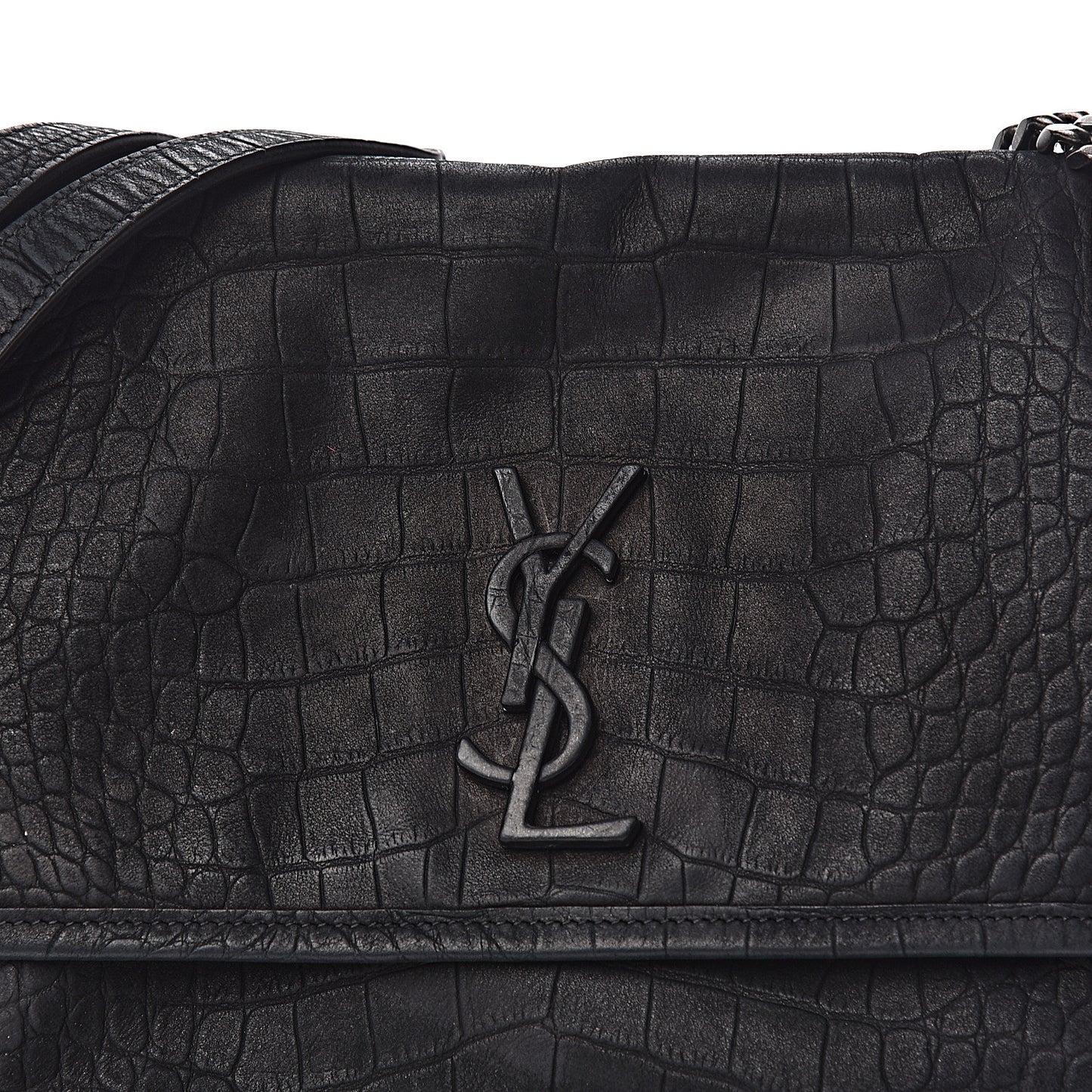 Nubuck Crocodile Embossed Monogram Medium Niki Chain Satchel Black