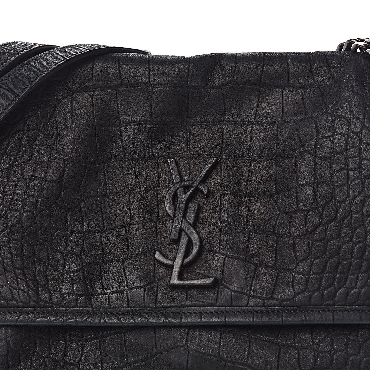 Saint Laurent Nubuck Crocodile Embossed Monogram Medium Niki Chain Satchel Black 16 of 17
