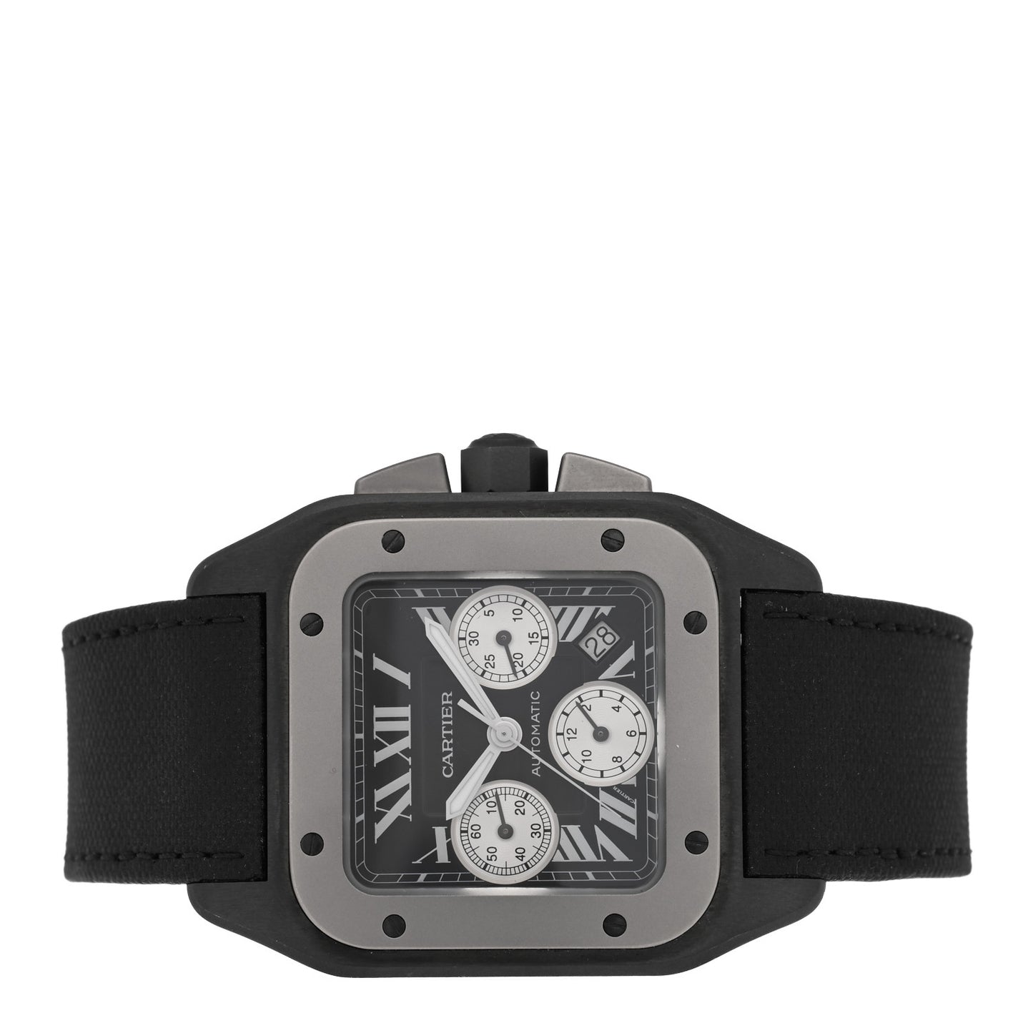 ADLC Titanium Nylon 41mm Santos 100 Chronograph Automatic Watch Black