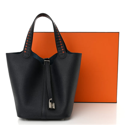 Hermes Epsom Tressage De Cuir Picotin Lock 22 MM Bleu Indigo Black Brique 11 of 11