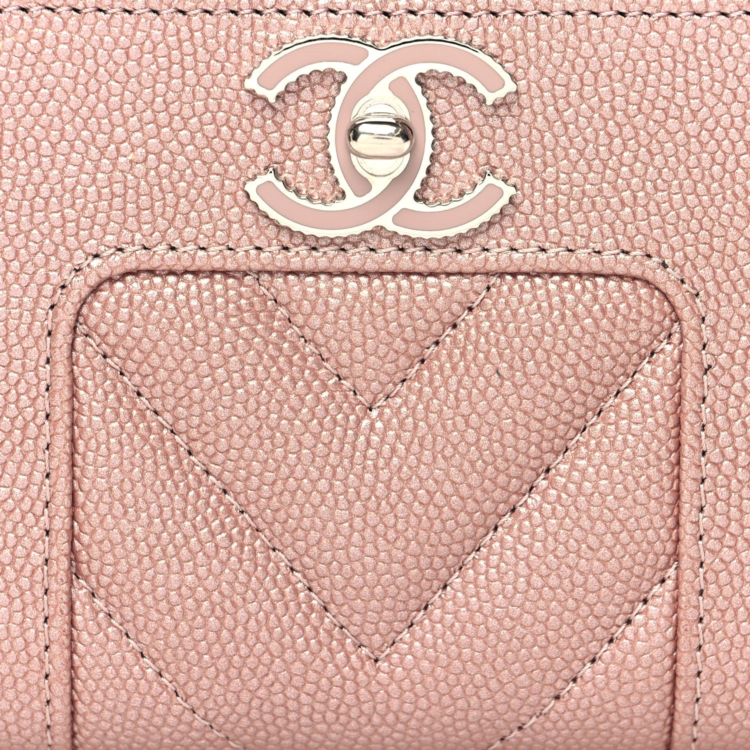 Chanel Metallic Caviar Chevron Quilted Vintage Mademoiselle Zip Coin Purse Pink 8 of 10