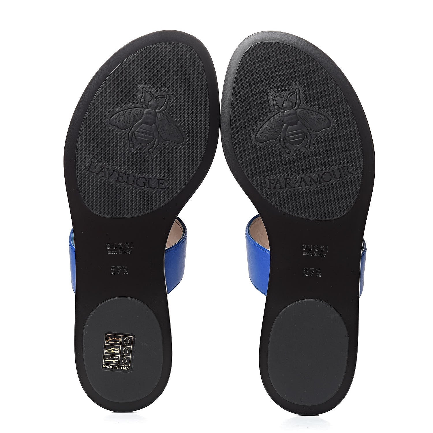 Gucci Calfskin Double G Thong Sandals 37.5 Shiny Electric Blue 5 of 9