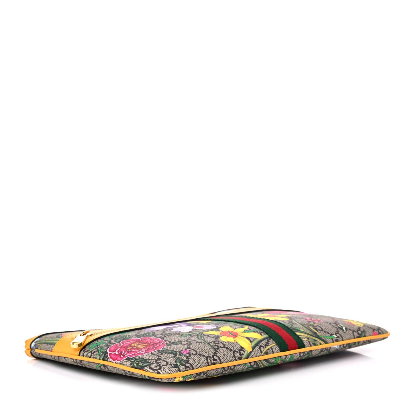 GG Supreme Monogram Flora Large Ophidia Pouch Clutch Beige Multicolor Crop
