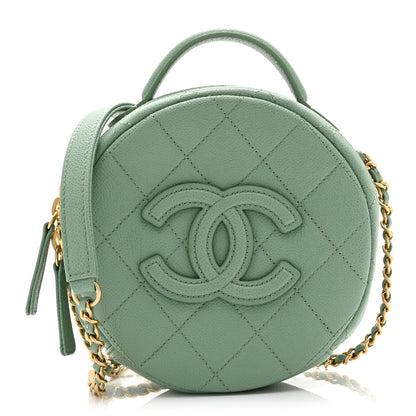 Chanel Caviar Quilted Small Round Vanity With Chain Light Green 1 of 11